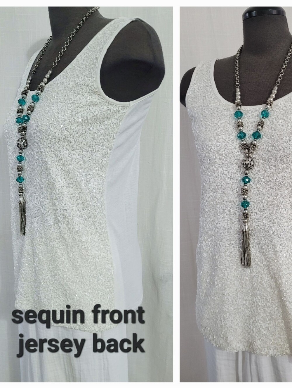 White Sequin  Tank Top  / L
